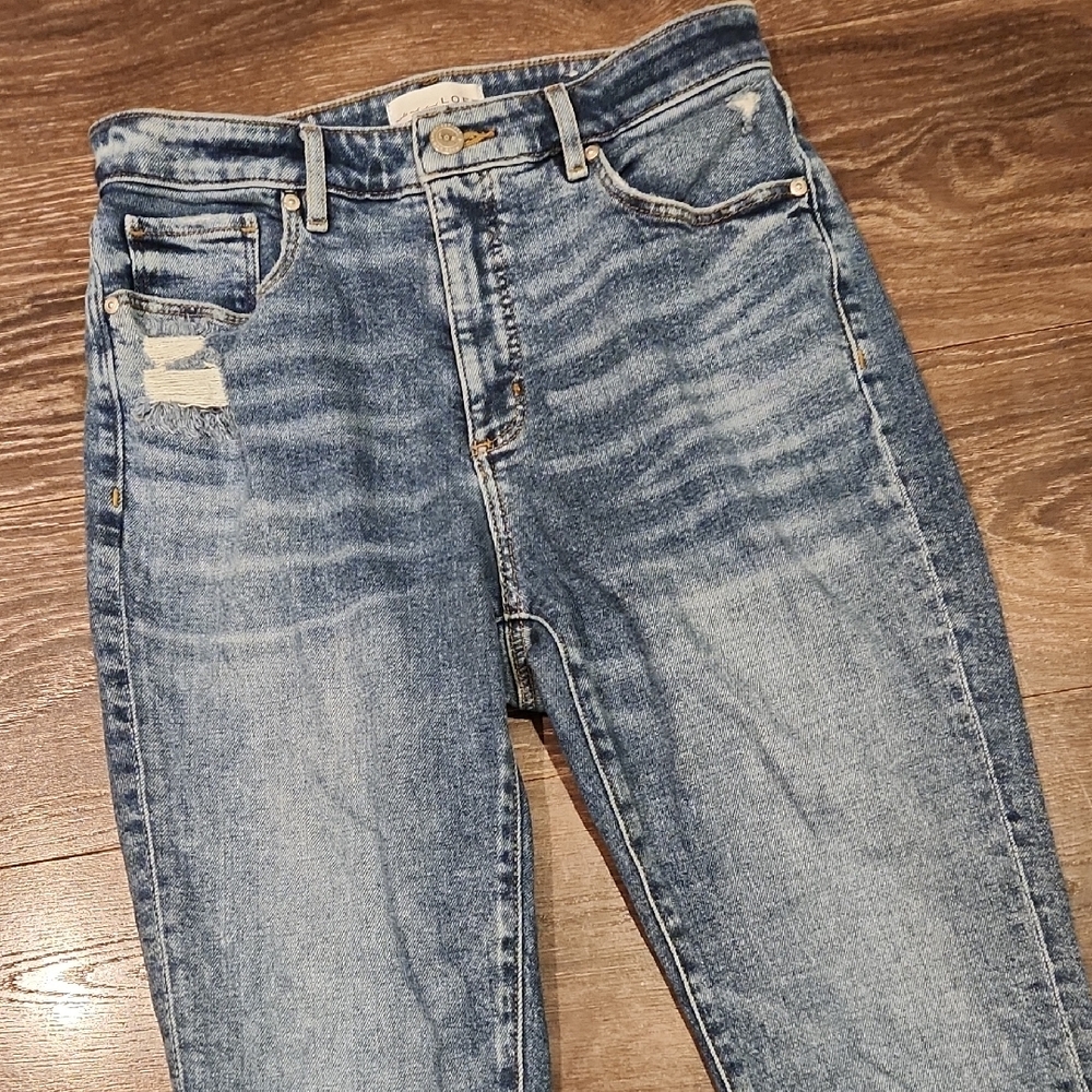 LOFT High Rise Distressed Blue Jeans - Picture 3 of 7